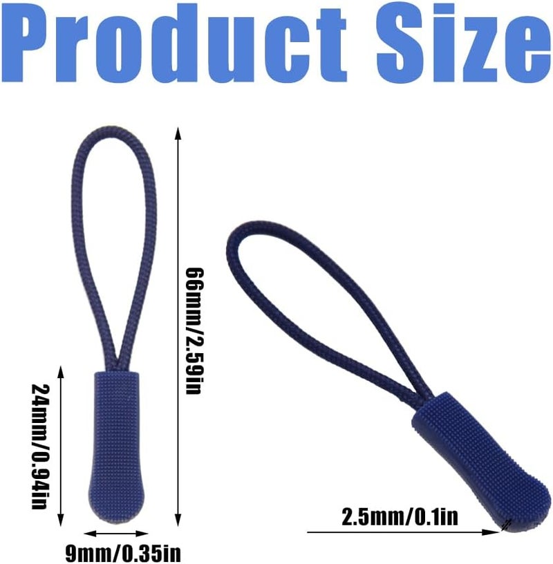 Ruidee 50 Pieces Zipper Pulls Zipper Tabs Zipper Pull Cord Extender Replacement Zipper Pulls for Backpacks, Jackets, Luggage, Purses, Handbags（Navy Blue） - Image 2